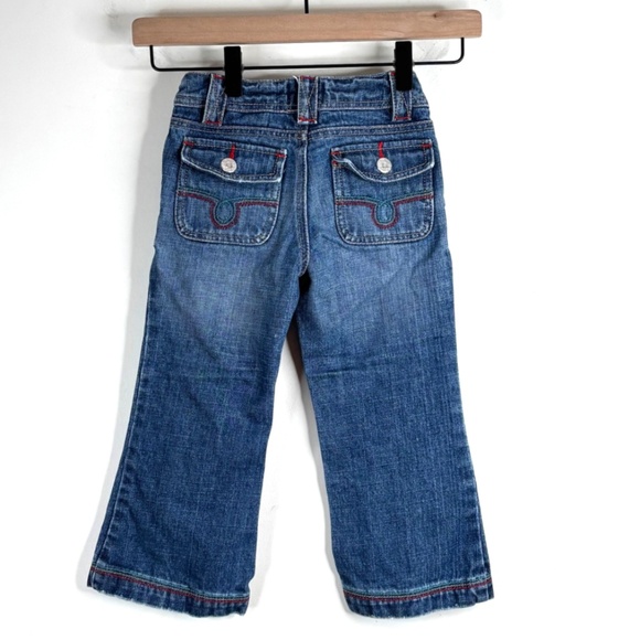Mini Boden Bootcut Flare Jeans Girls 3-4Y Embroidered Back Flap Denim Classic - Picture 3 of 9